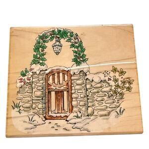 Penny Black 1996 Winter Gate Garden Stone Wall With Holly 947K Rubber Stamp